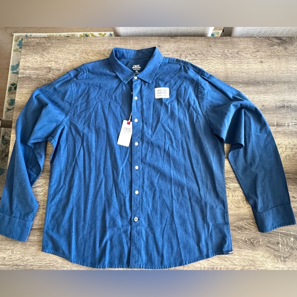 NWT Izod Saltwater Blue Button Down Long Sleeve Shirt - Sz. XXL